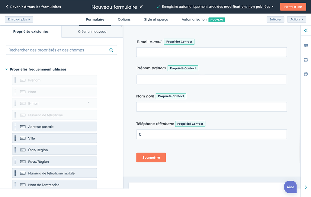 créateur de formulaire RGPD de HubSpot avec éditeur glisser-déposer