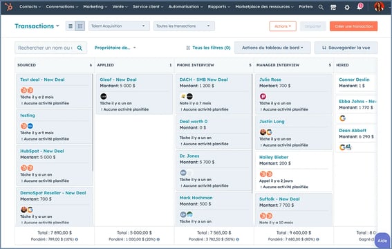 Pipeline de vente en fonction de la phase du cycle de vente dans HubSpot CRM